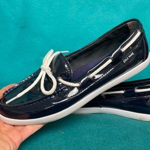 Cole Haan Navy Blue Patent Leather Slip On Loafers size 10 B excellent condition